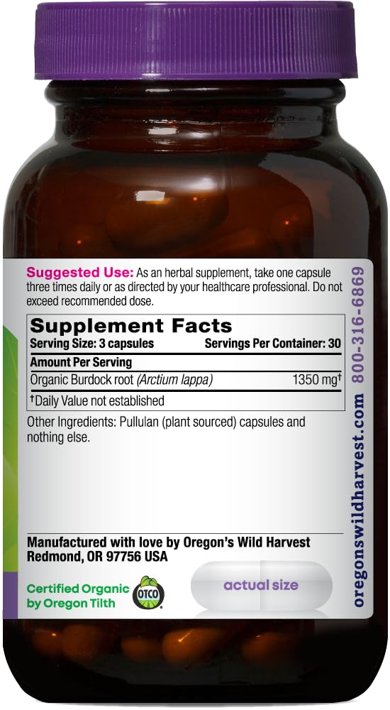 Oregon's Wild Harvest Bardane capsules-veganes – faciles à prendre au quotidien