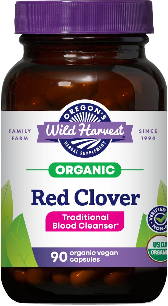 Capsules vegan de trèfle rouge d'Oregon's Wild Harvest, soutien bien-être quotidien.