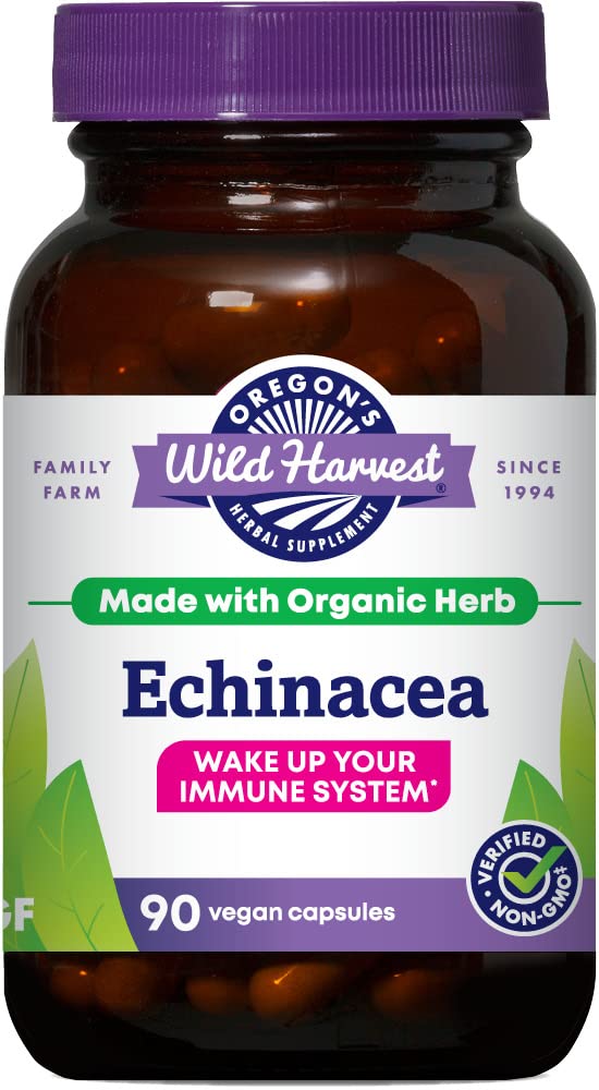 Oregon's Wild Harvest Échinacée – bouteille 90 capsules pour soutien immunitaire potentiel.