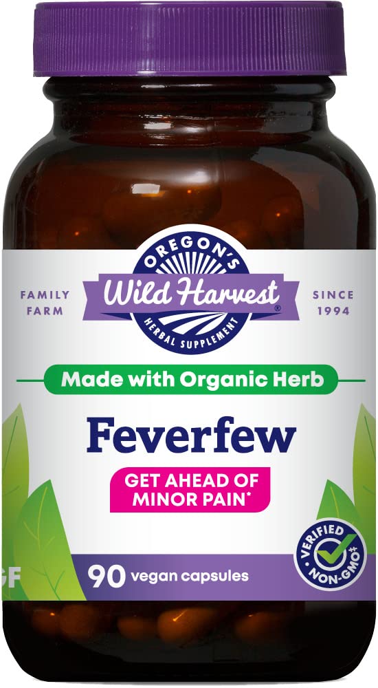 Bouteille Feverfew d'Oregon's Wild Harvest, soutien naturel contre les petites douleurs quotidiennes.