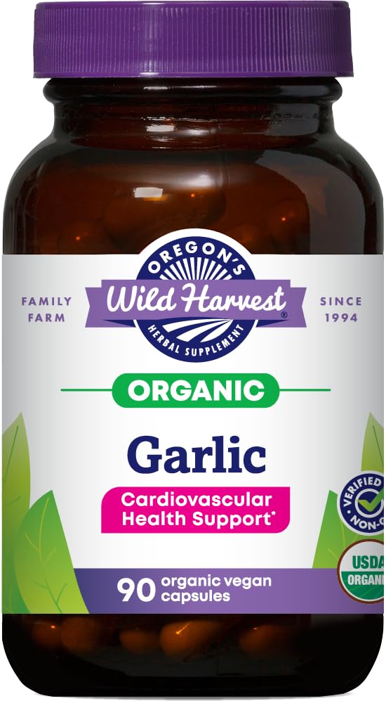 Gélules d ail Oregon's Wild Harvest dans une bouteille, soutien naturel au quotidien.