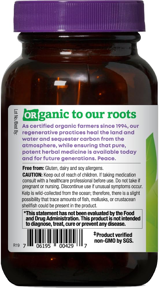 Oregon's Wild Harvest Kelp capsules, packaging naturel, emballage écologique et informations utiles sur le produit.