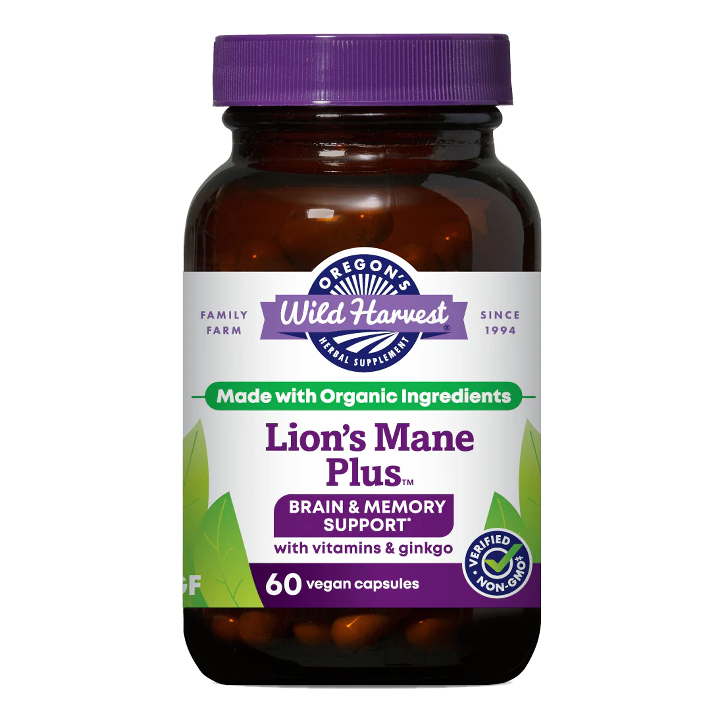 Lion's Mane Plus d'Oregon's Wild Harvest dans une bouteille de gélules, potentiel de concentration.