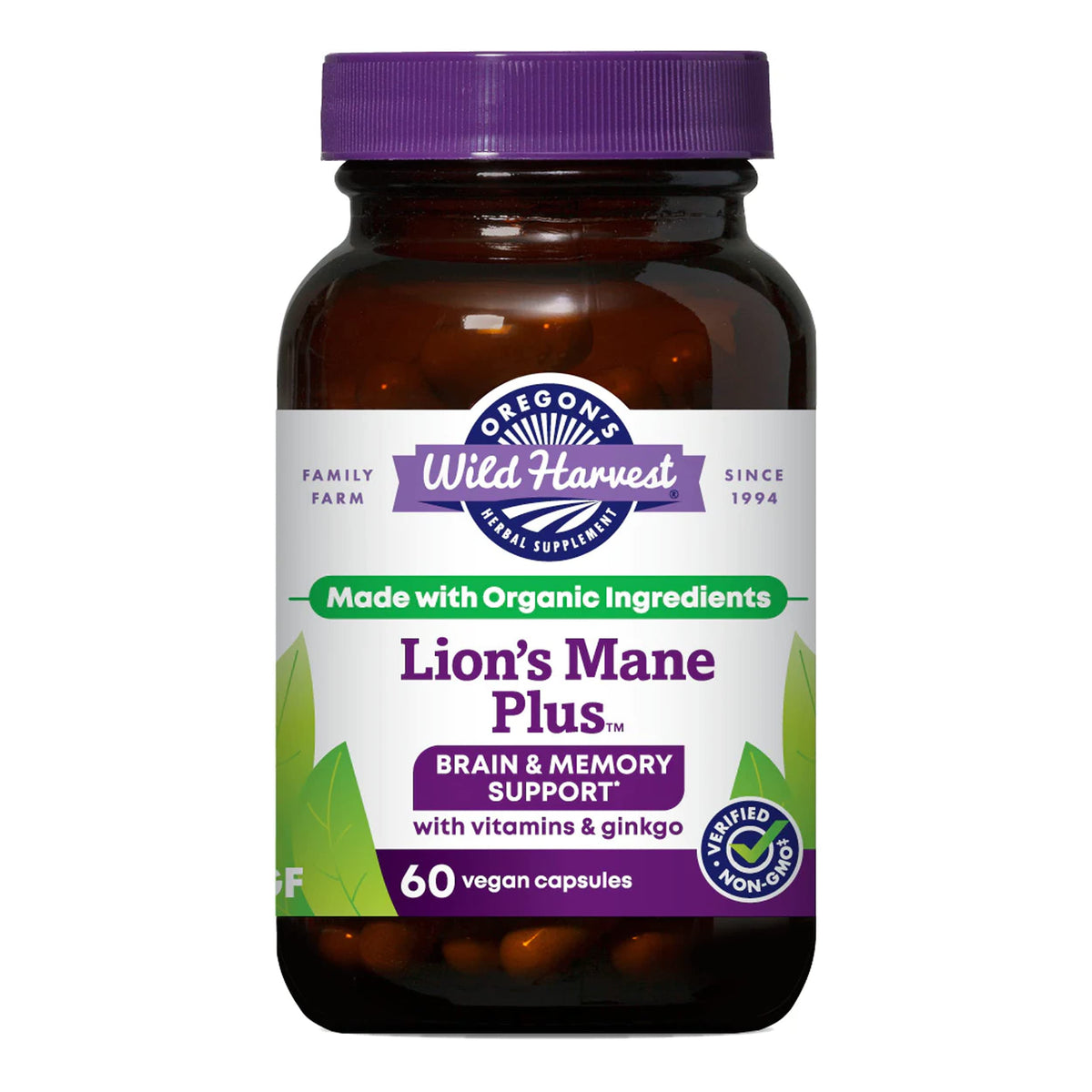 Lion's Mane Plus d'Oregon's Wild Harvest dans une bouteille de gélules, potentiel de concentration.