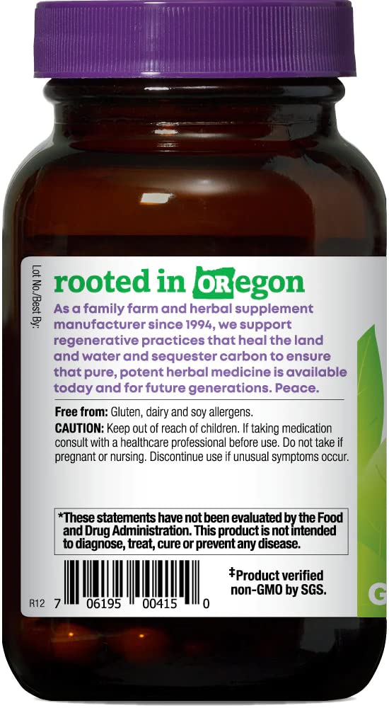Rhodiola Oregon's Wild Harvest – étiquette et sceau visibles, produit fiable et Non-OGM certifié.