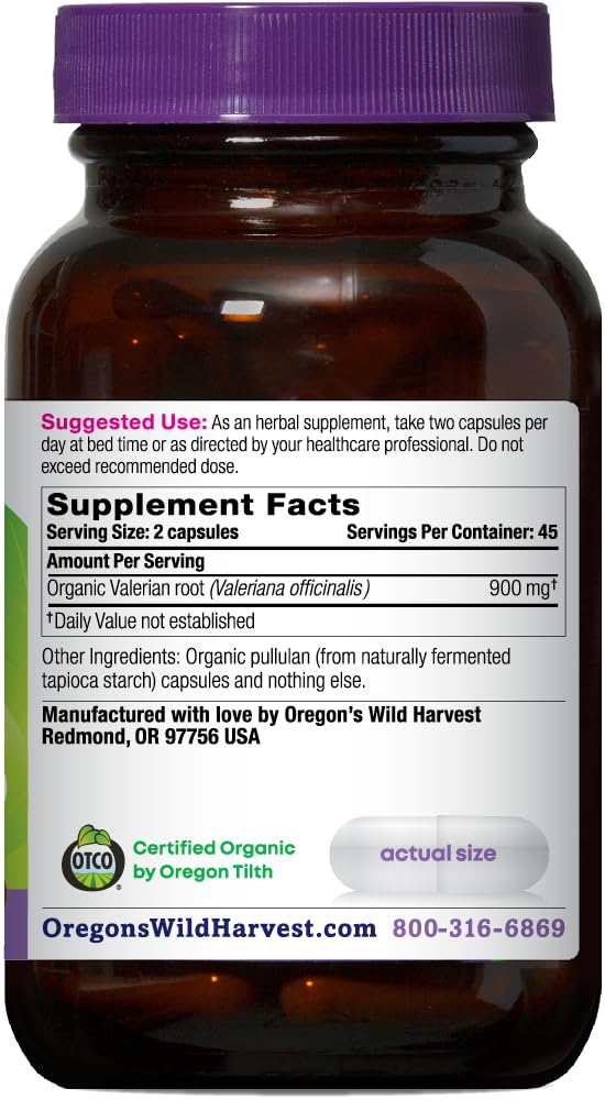 Étiquette biologique sur la valeriane d'Oregon's Wild Harvest indiquant origine et qualité