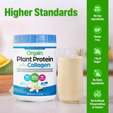 Orgain ingrédients protéine-collagène vanille, mélange sans lactose et sans édulcorants artificiels.