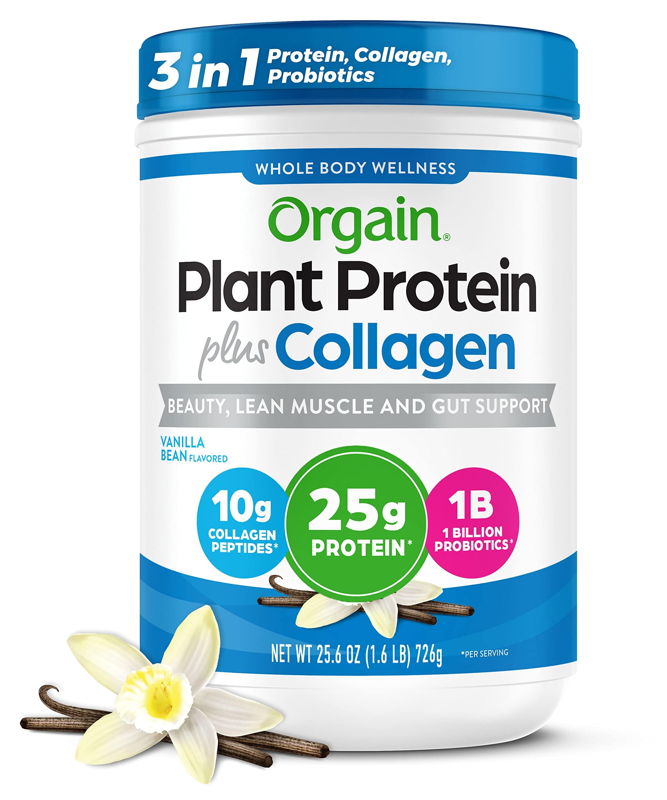 Orgain flacon protéine-collagène vanille, présentation pratique et gourmande.