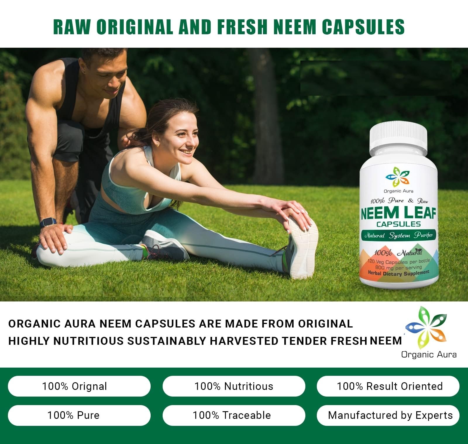 Organic Aura Neem Utilisation Quotidienne: prise après les repas pour une routine saine.