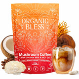 Organic Bless cafe-poudre-champignons-emballage clair pour démarrer une routine matinale.