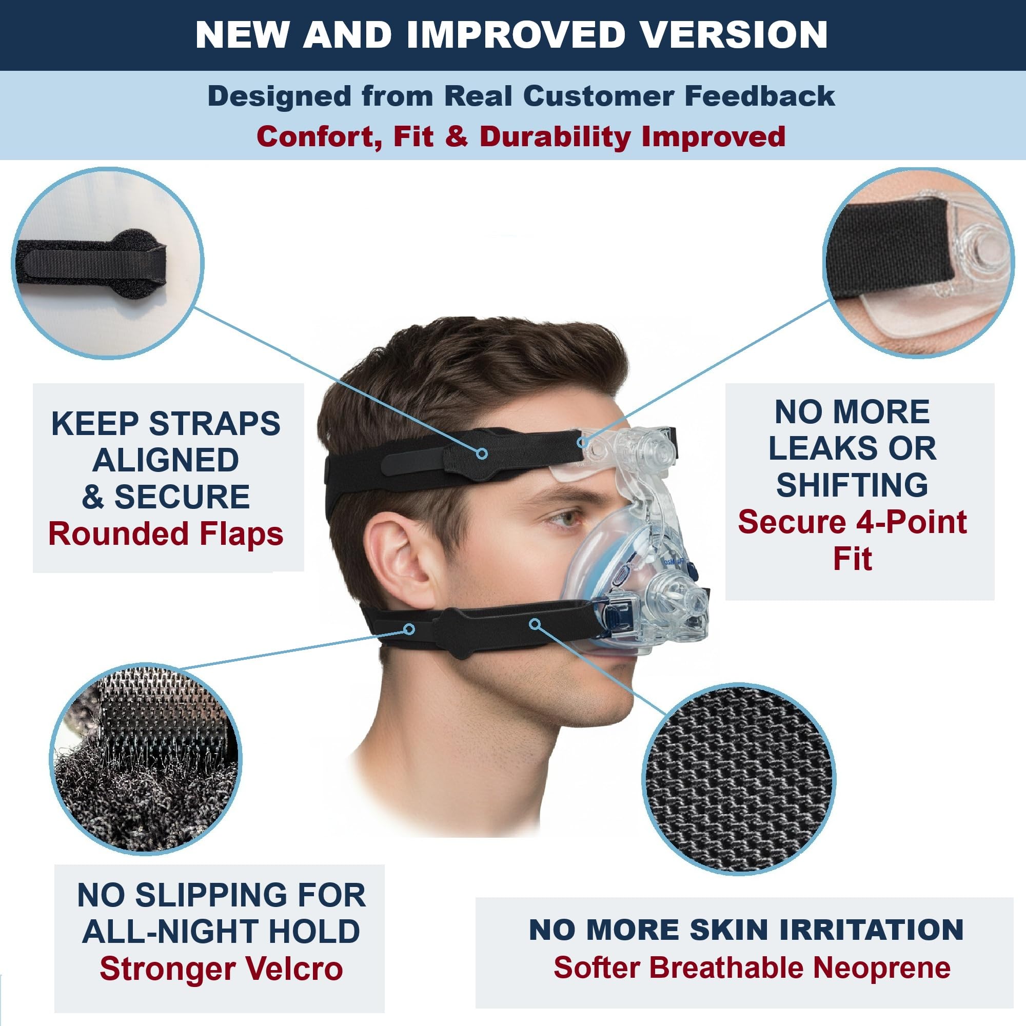 Organic Deal sangle cpap confort intérieur doux et tissu respirant pour le long port.