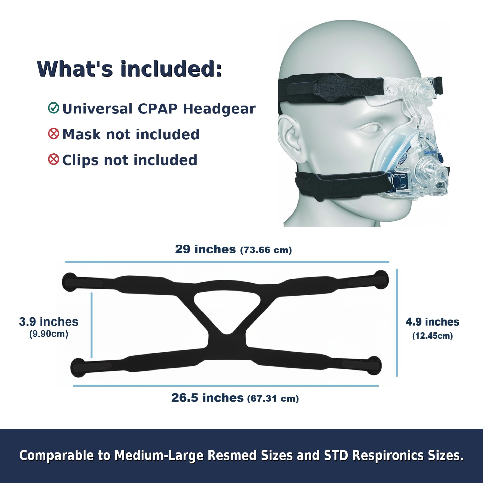 Organic Deal sangle cpap compatible ResMed, convient à la plupart des cadres 4 points.