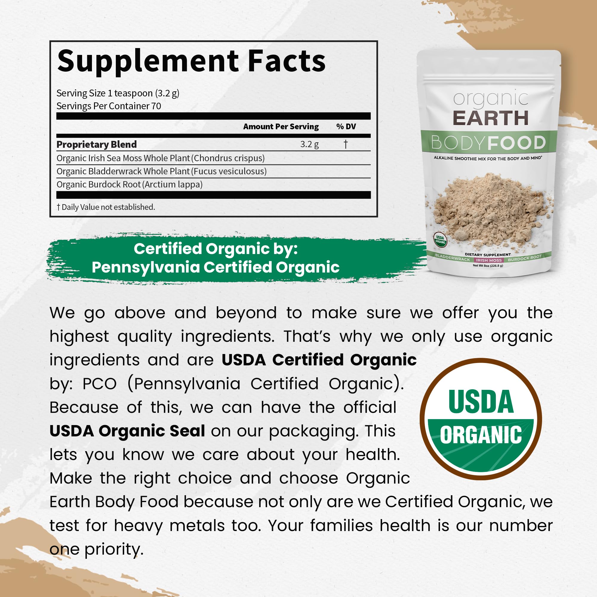 Organic Earth racine de bardane en poudre idéale pour une routine saine
