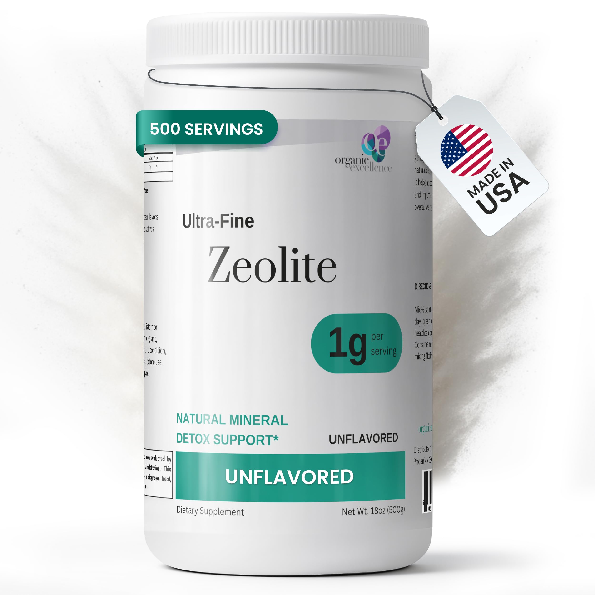 Organic Excellence Zeolite Clinoptilolite : bouteille visible, étiquette nette et promesse de bien-être.