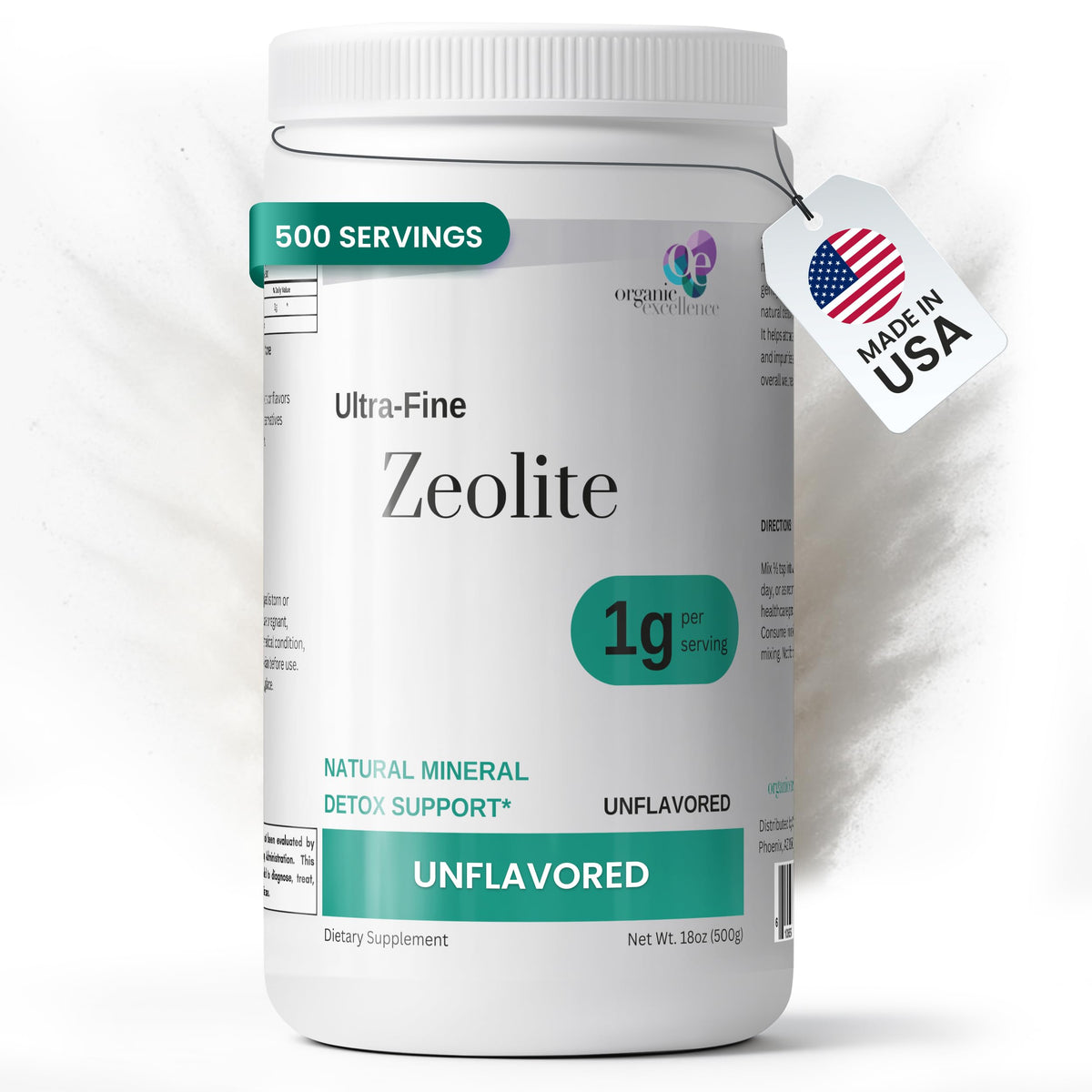 Organic Excellence Zeolite Clinoptilolite : bouteille visible, étiquette nette et promesse de bien-être.