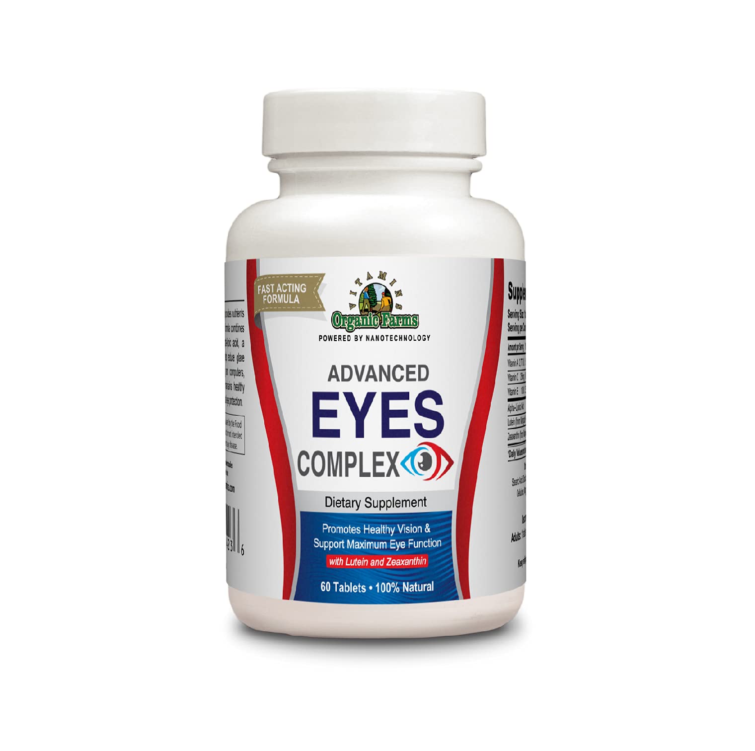 Organic Farms Vitamins Complexe Yeux – bouteille, soutient la vue et protège des reflets lumineux.