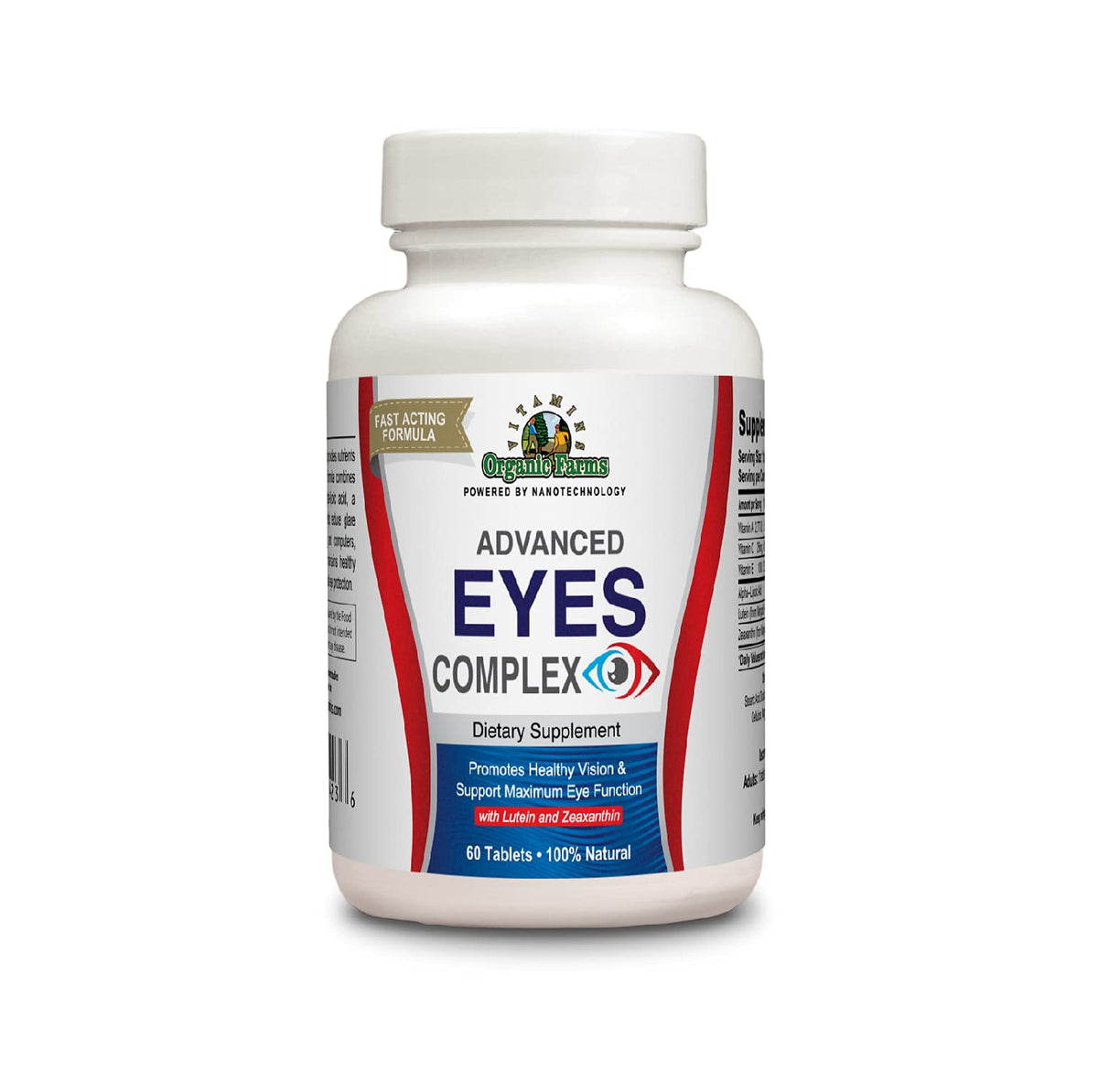 Organic Farms Vitamins Complexe Yeux – bouteille, soutient la vue et protège des reflets lumineux.
