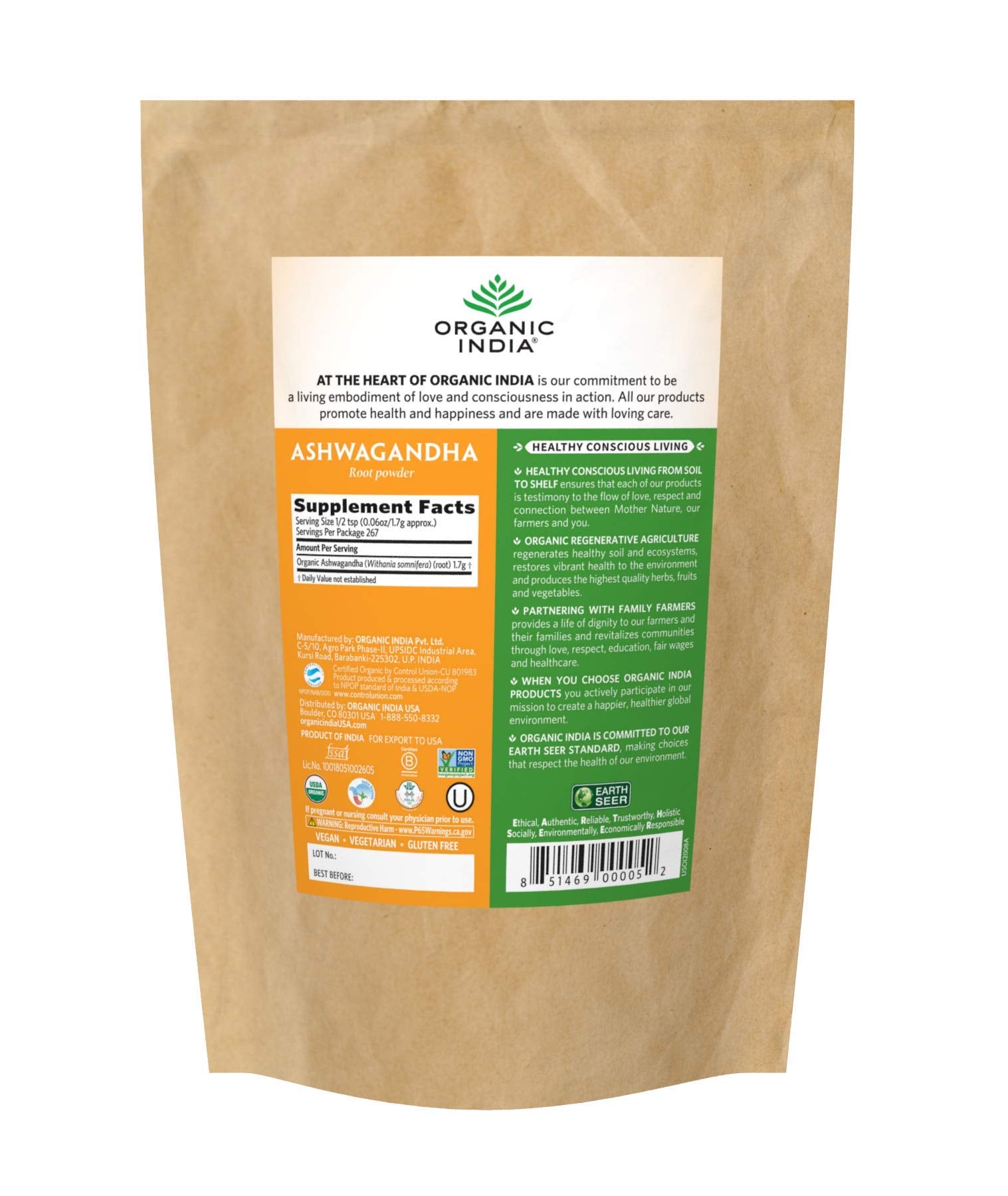 ORGANIC INDIA Ashwagandha Poudre, texture fine, facile à mélanger.