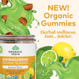 ORGANIC INDIA Gommes Ashwagandha, texture gomme couleur citron-lime.