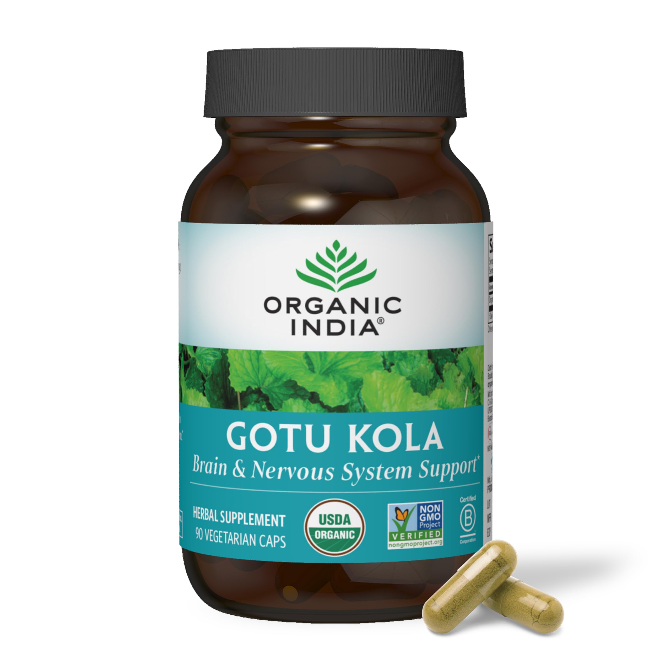 Gotu Kola Organic India – capsules, soutien potentiel cerveau et système nerveux
