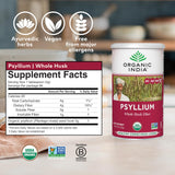 Psyllium ORGANIC INDIA mélangé dans l'eau pour boisson fluide et équilibrante.