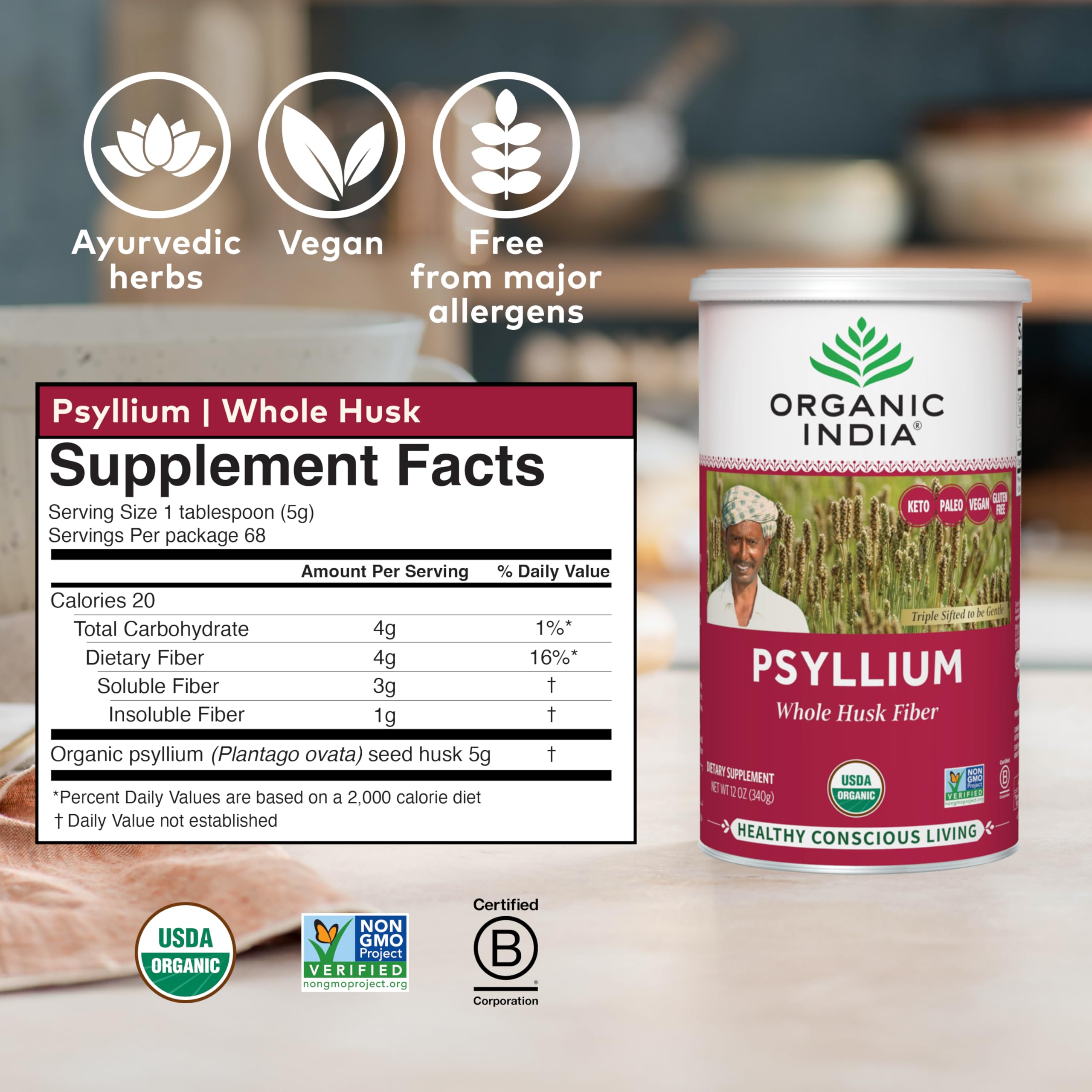ORGANIC INDIA Psyllium Herbal Poudre – mélange avec eau pour une digestion en douceur