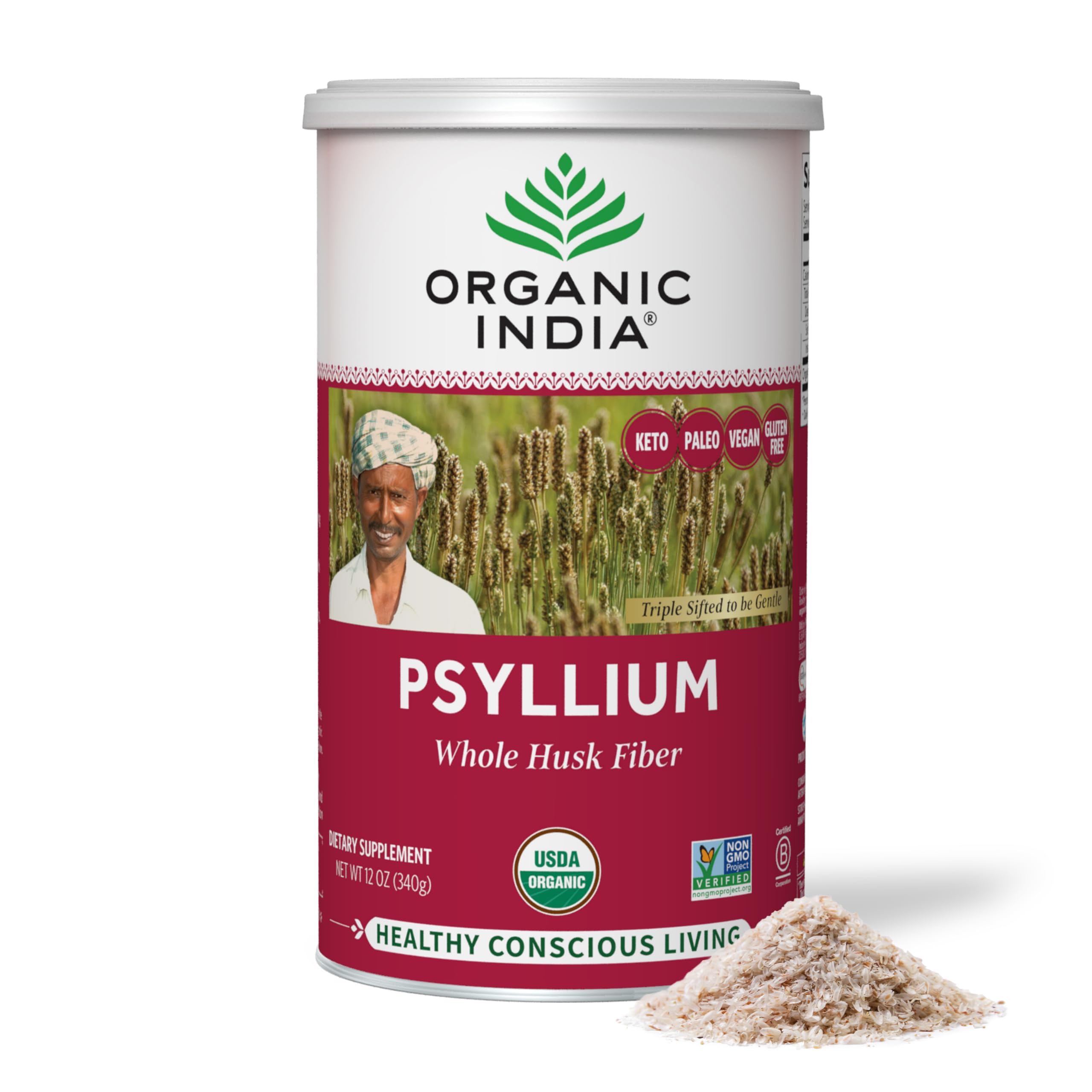 ORGANIC INDIA Psyllium Herbal Poudre – produit fibre-clé pour soutenir le transit quotidien