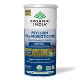 Poudre psyllium Organic India dans un flacon, source de fibre naturelle pour le quotidien.