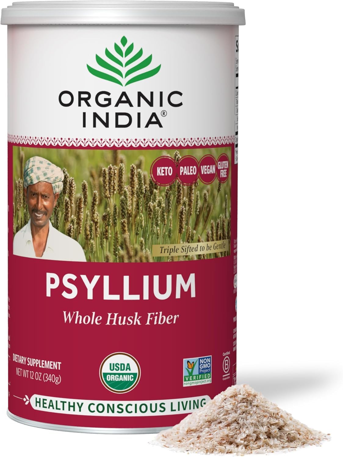 ORGANIC INDIA Psyllium Poudre dans un bocal, fibre naturelle pour le quotidien