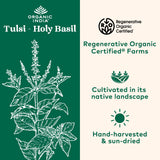 ORGANIC INDIA Tulsi – etiquette bio, basilic sacré pour le bien-être quotidien.