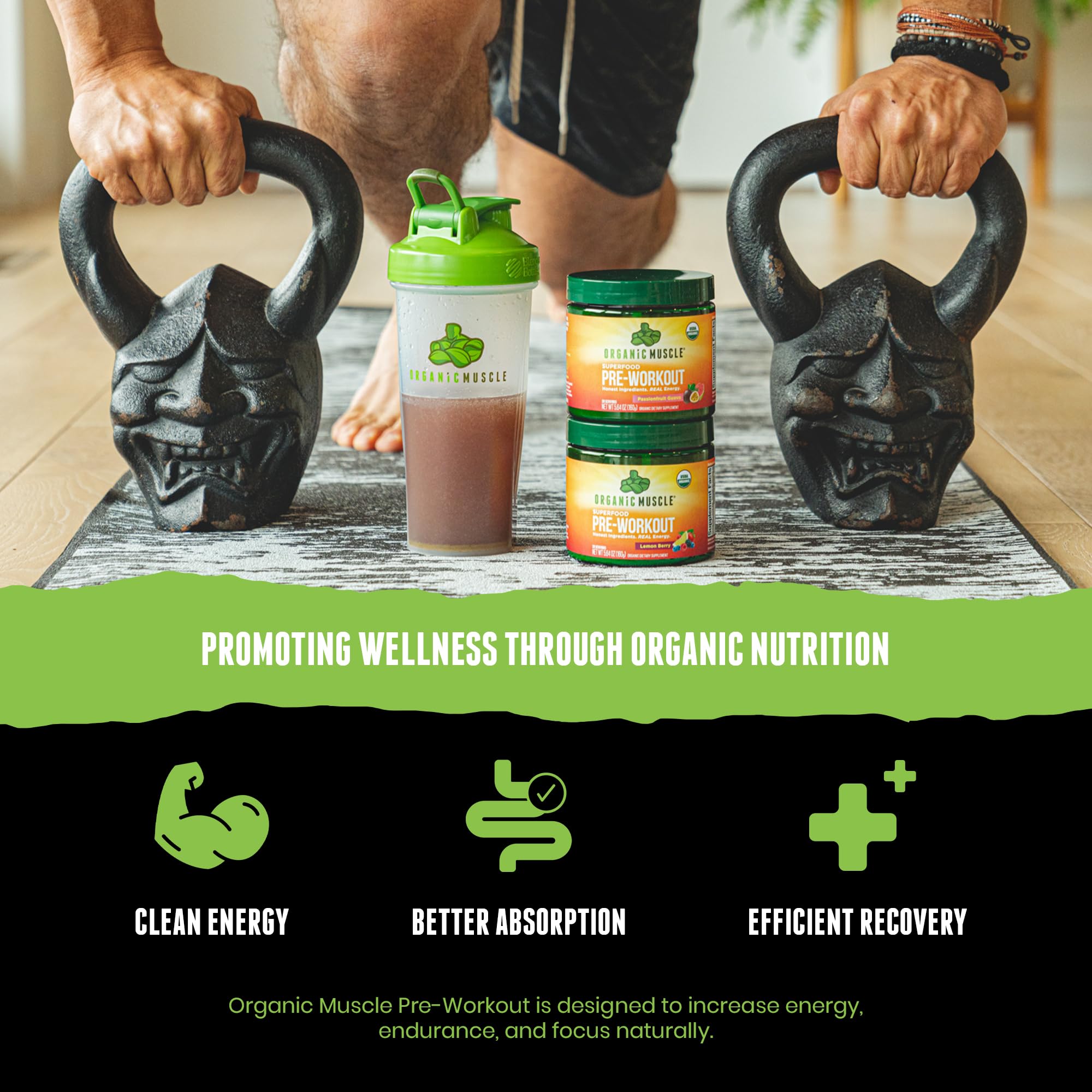 Organic Muscle poudre pré-entraînement citron-framboise pour performance et concentration