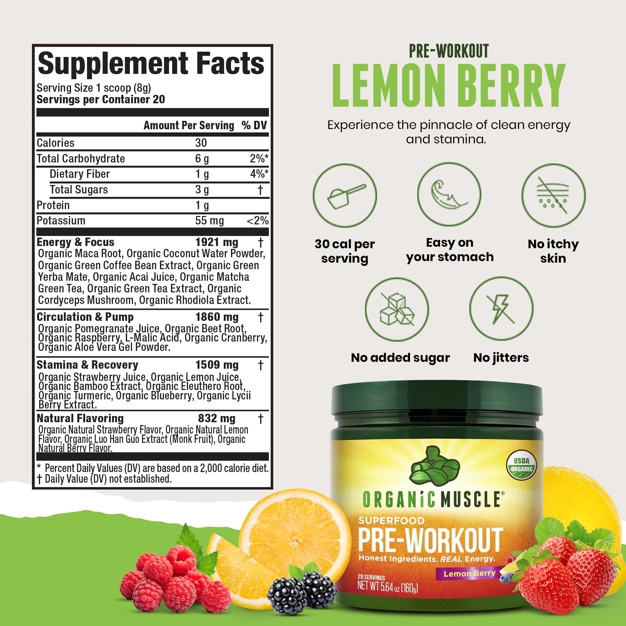 Organic Muscle formule végétale citron-framboise favorisant récupération et énergie soutenue