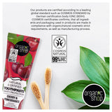 Organic Shop dentifrice cerise, sans fluor et sans colorants, soin quotidien.