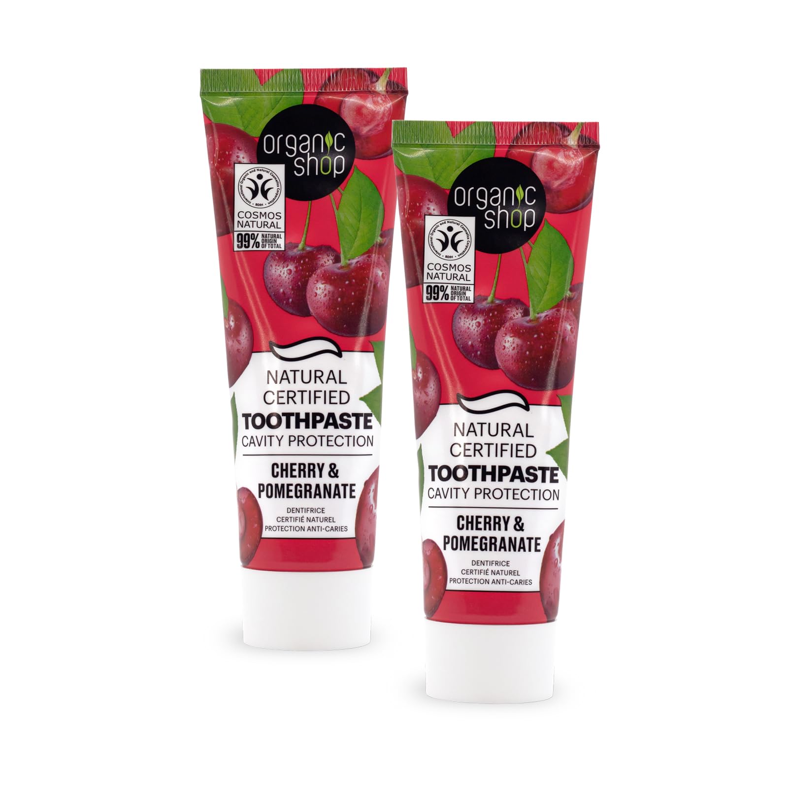 Organic Shop dentifrice cerise idéal pour routine quotidienne et dents sensibles.