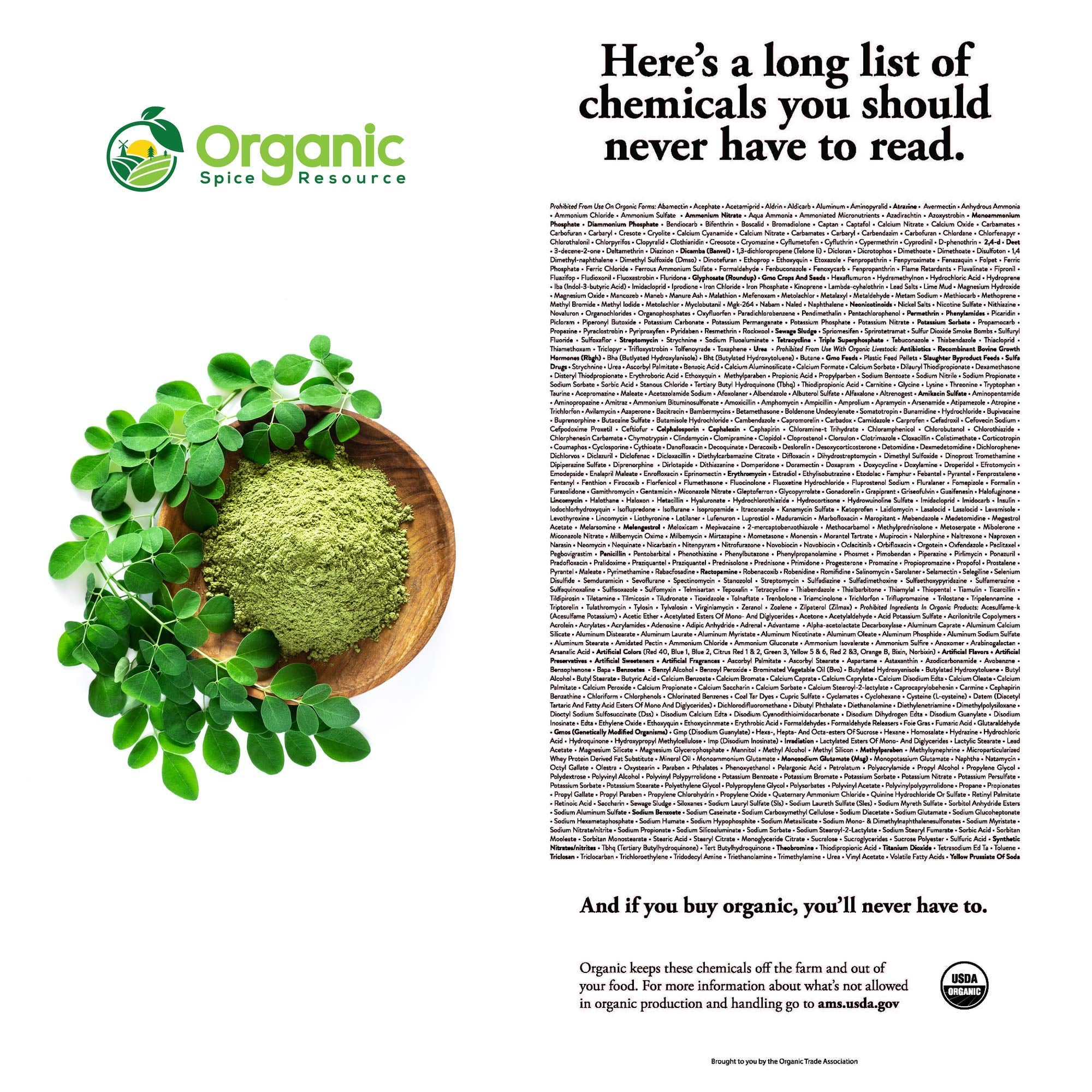 Emballage kraft Organic Spice Resource, refermable pour préserver arôme et fraîcheur.