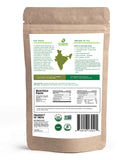 Poudre moringa Organic Spice Resource, bocal translucide montrant la couleur naturelle.