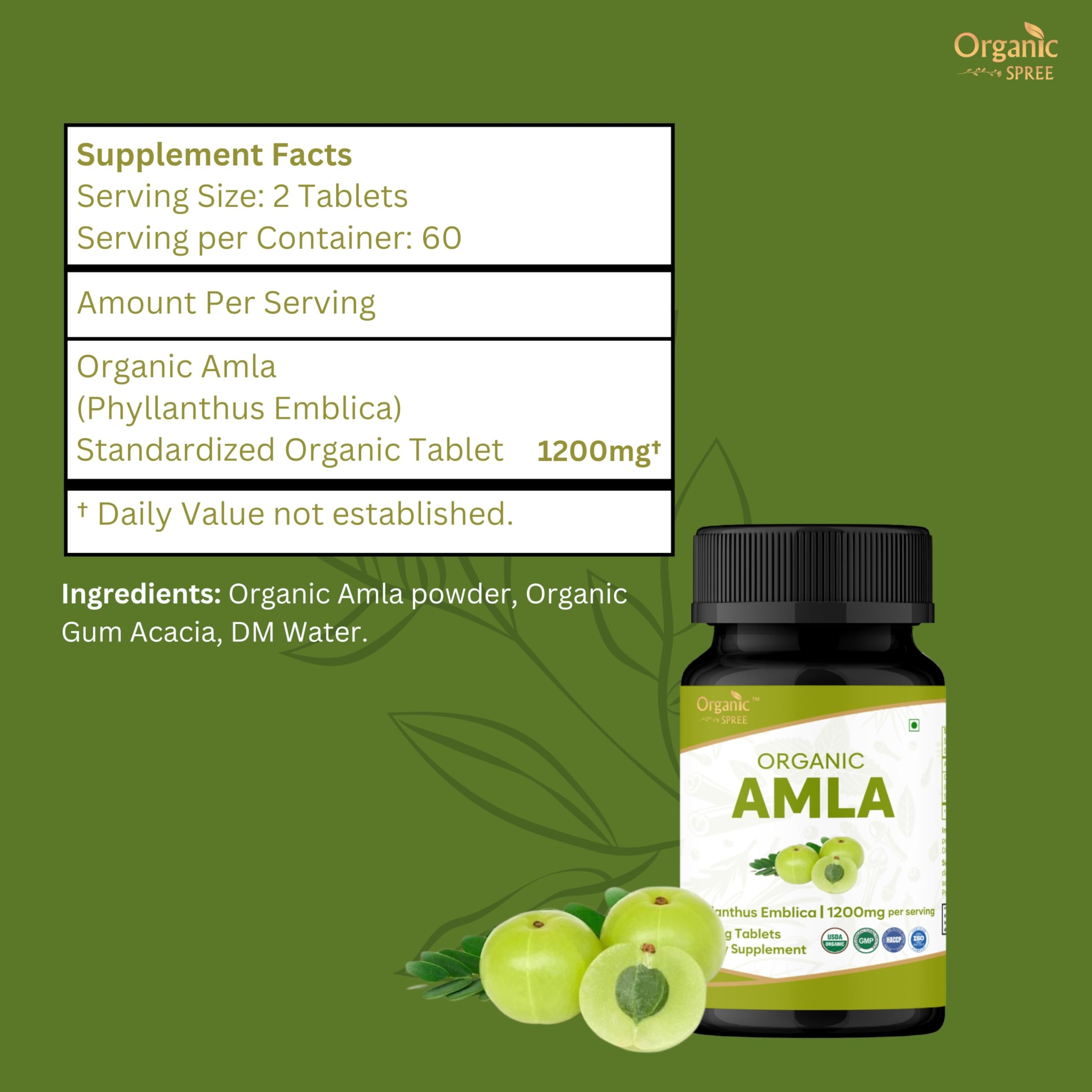 ORGANIC SPREE Amla: Etiquette certifie USDA Organic, sans additifs.