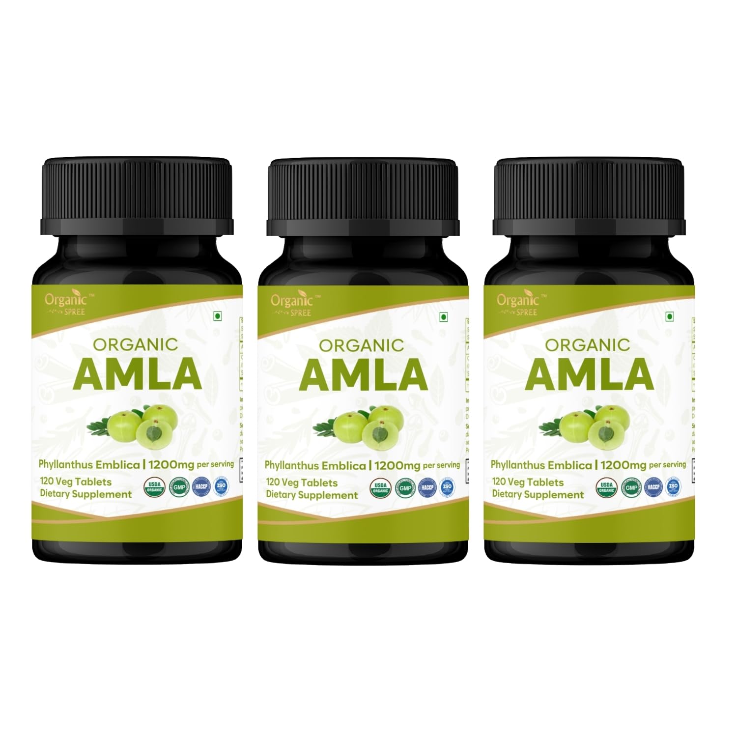 ORGANIC SPREE Amla comprimés en bouteille avec potentiel apport vitamine C pour l'énergie.