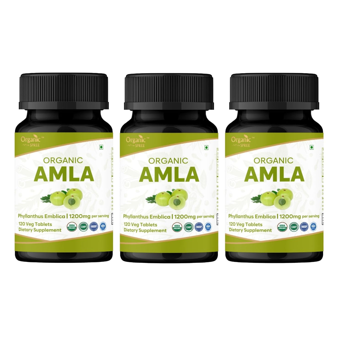 ORGANIC SPREE Amla comprimés en bouteille avec potentiel apport vitamine C pour l'énergie.