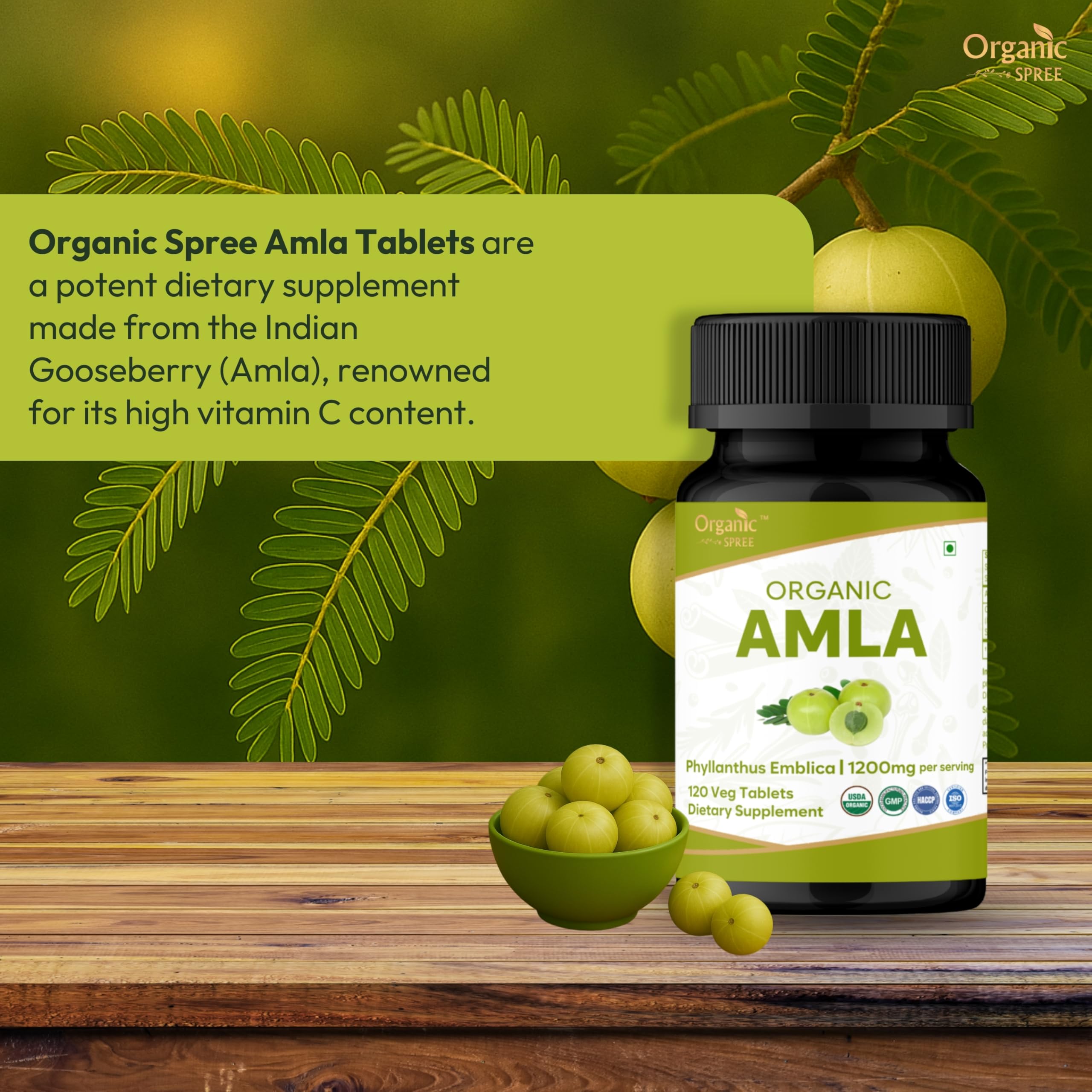 ORGANIC SPREE Amla, bouteille ouverte montrant les tablettes et leur couleur naturelle.