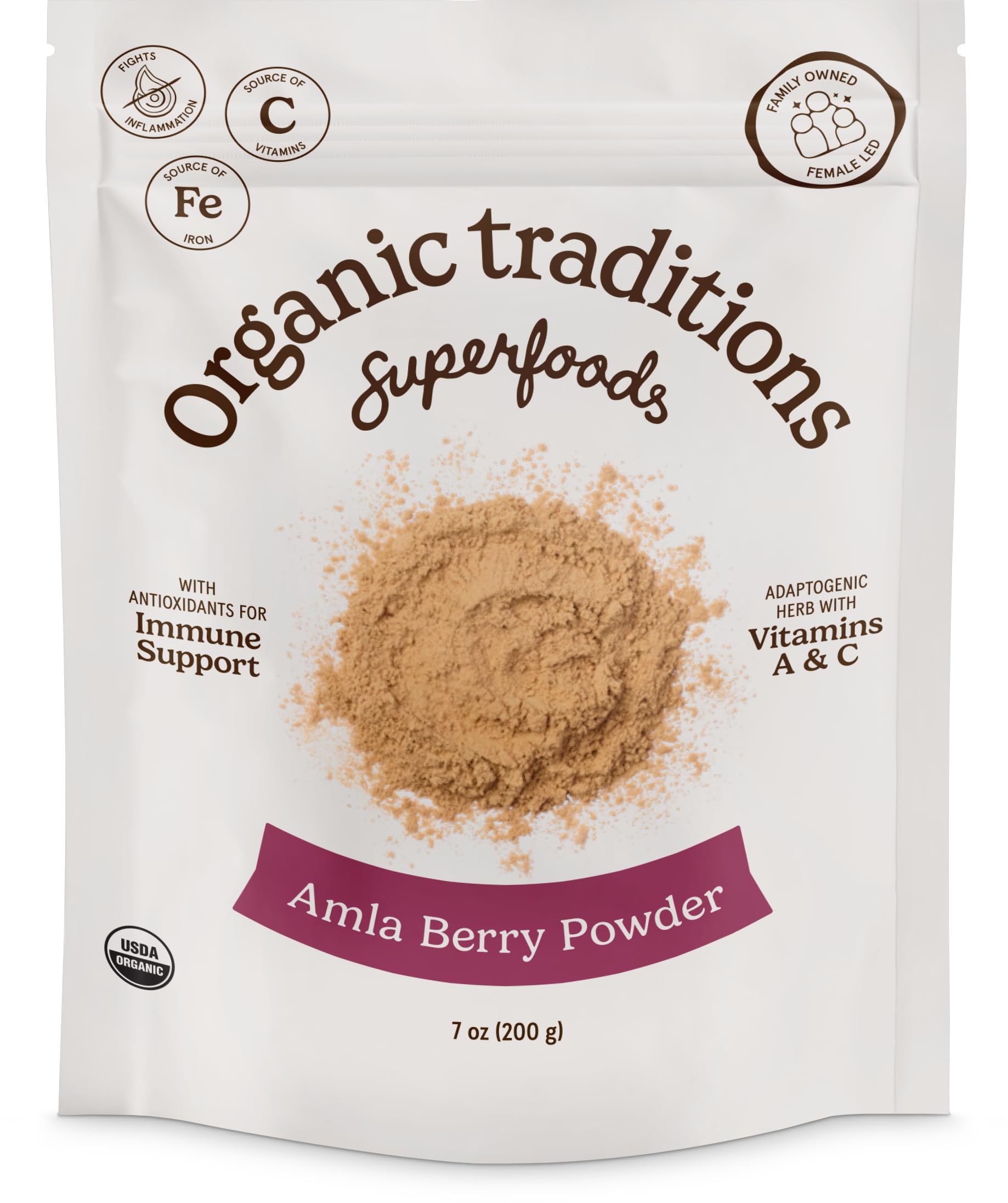 Organic Traditions Amla Poudre emballage bio 200 g prêt pour smoothies.