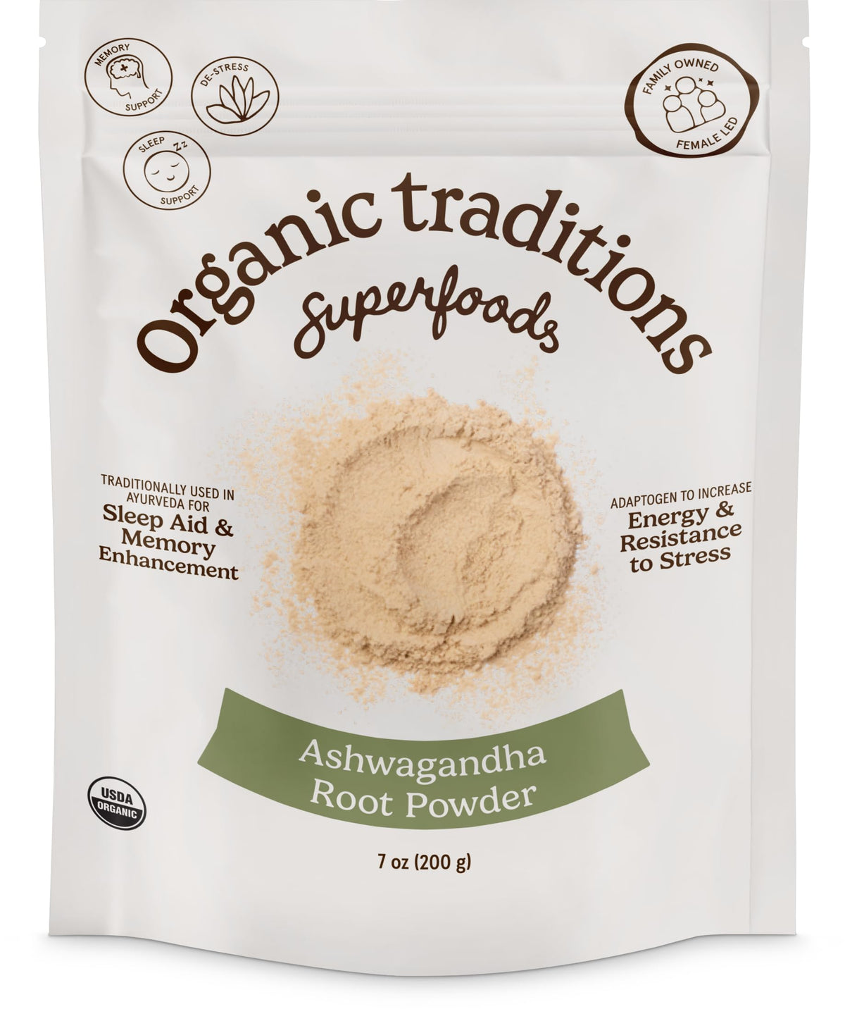 Organic Traditions Ashwagandha, poudre de racine, soutien adaptogène potentiel pour le quotidien.