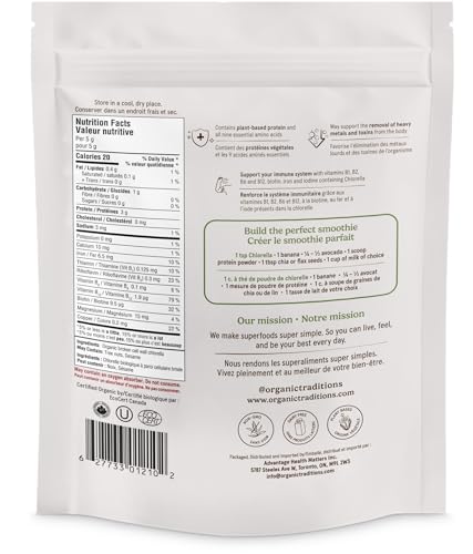 Bouteille Organic Traditions chlorella bio, pratique et biologique.