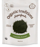 Organic Traditions Poudre chlorella 150 g prête pour smoothies riches en nutriments.