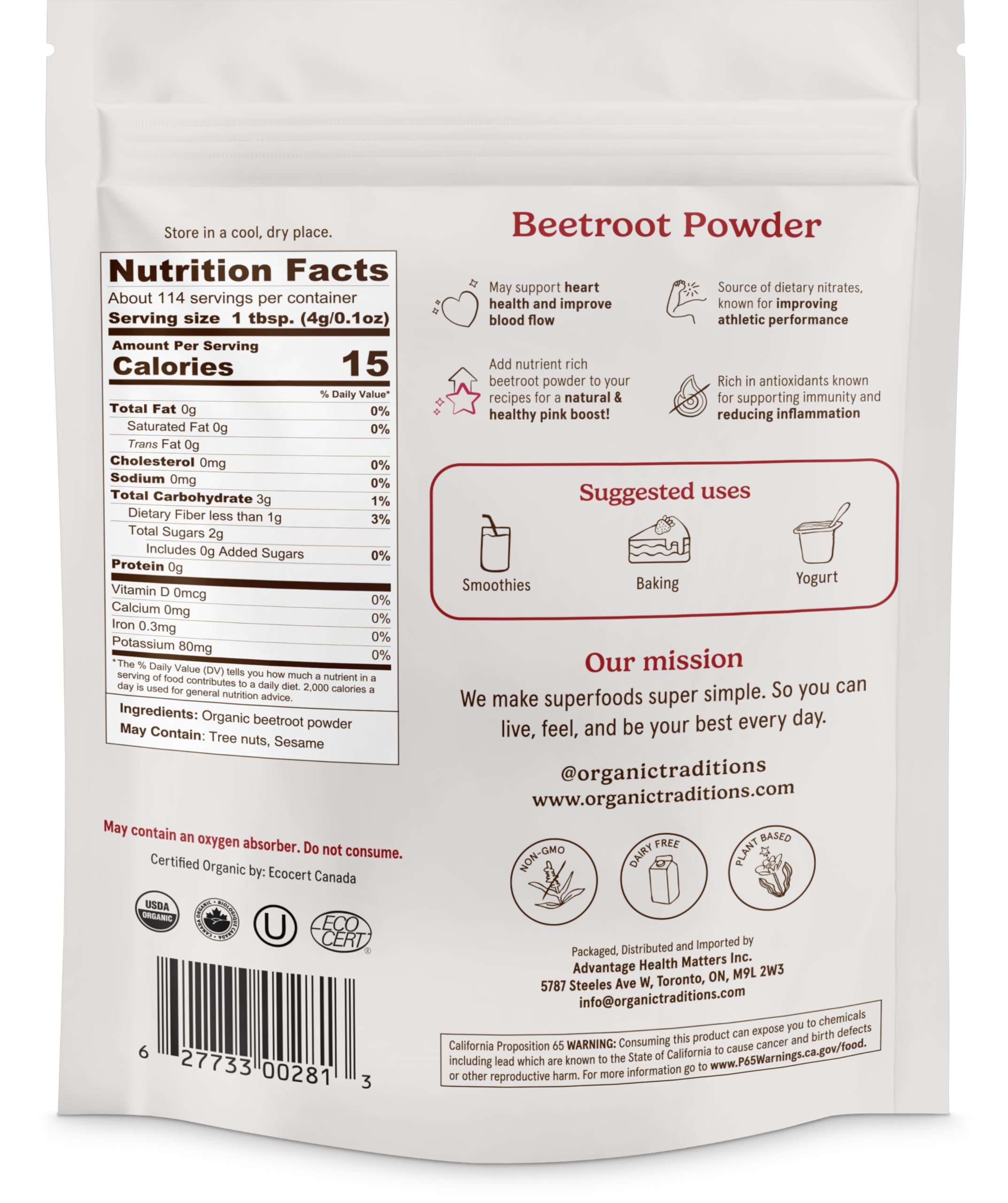 Organic Traditions Poudre de Betterave utilisée dans une routine bien-être pour la peau.