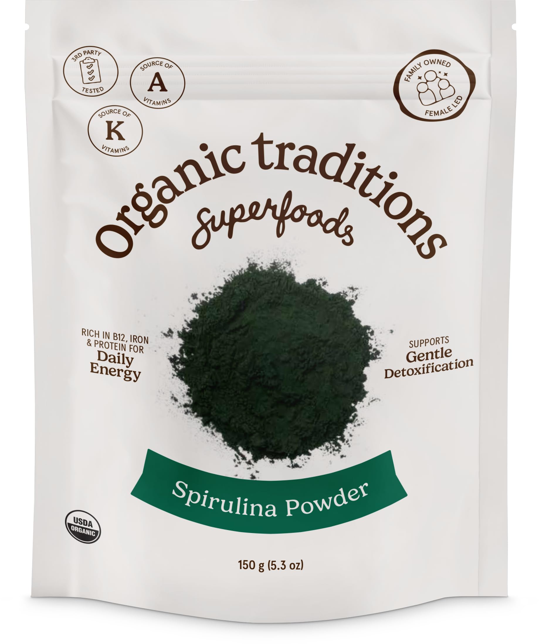 Organic Traditions Spiruline poudre — mélange facile pour smoothies nutritifs