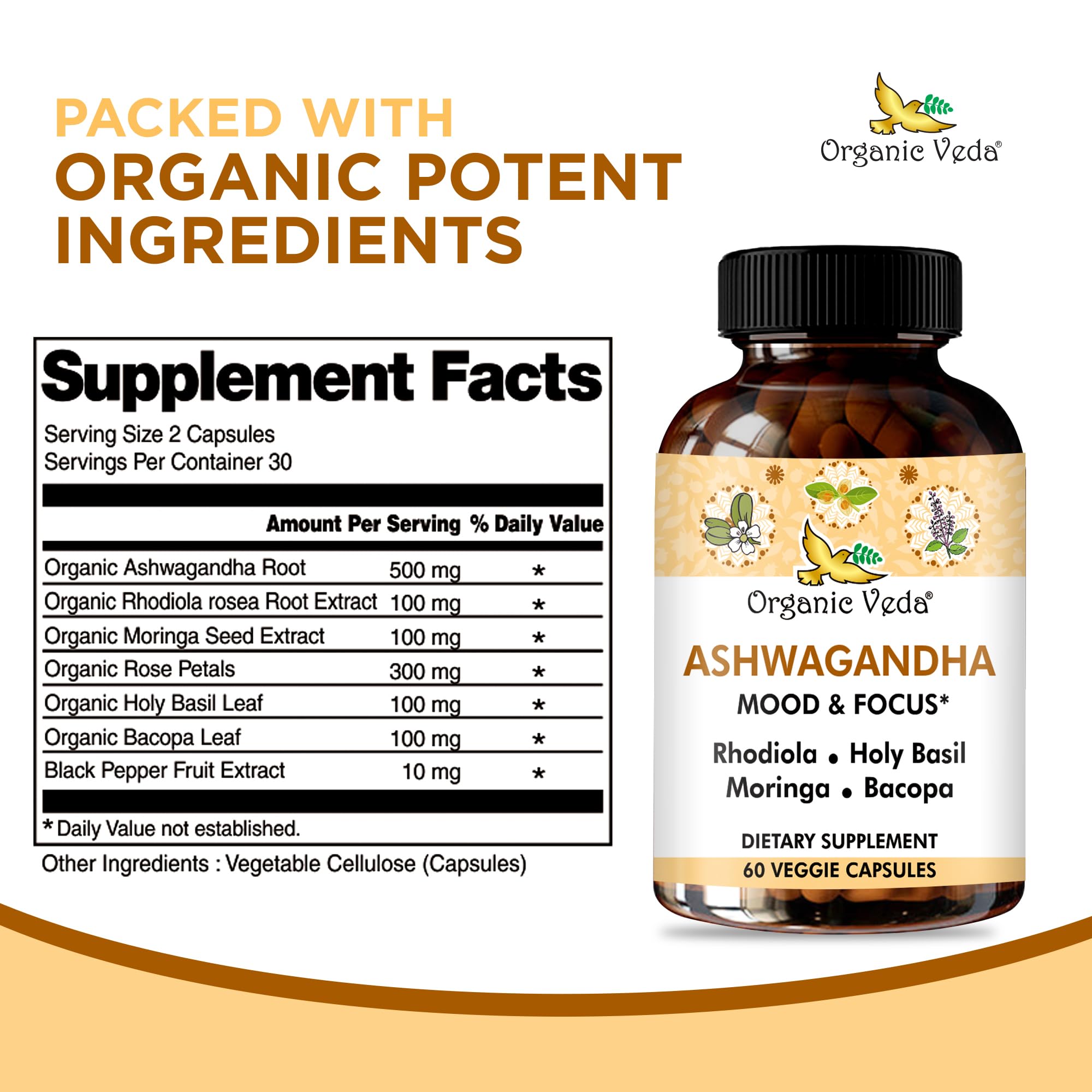 Organic Veda Bacopa et Ashwagandha – composition d'ingrédients naturels