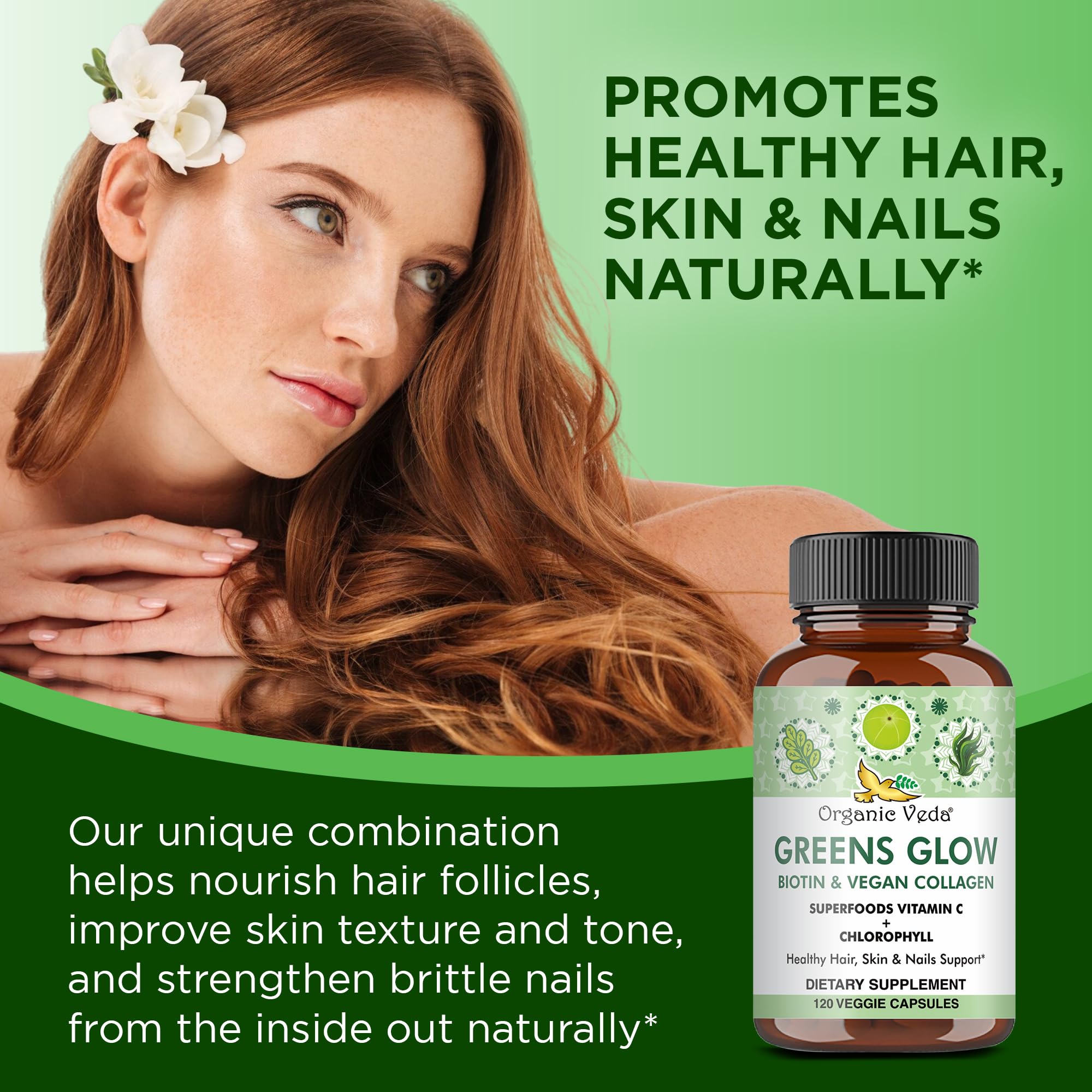 Organic Veda Greens Glow – extraits de thé vert pour vitalité