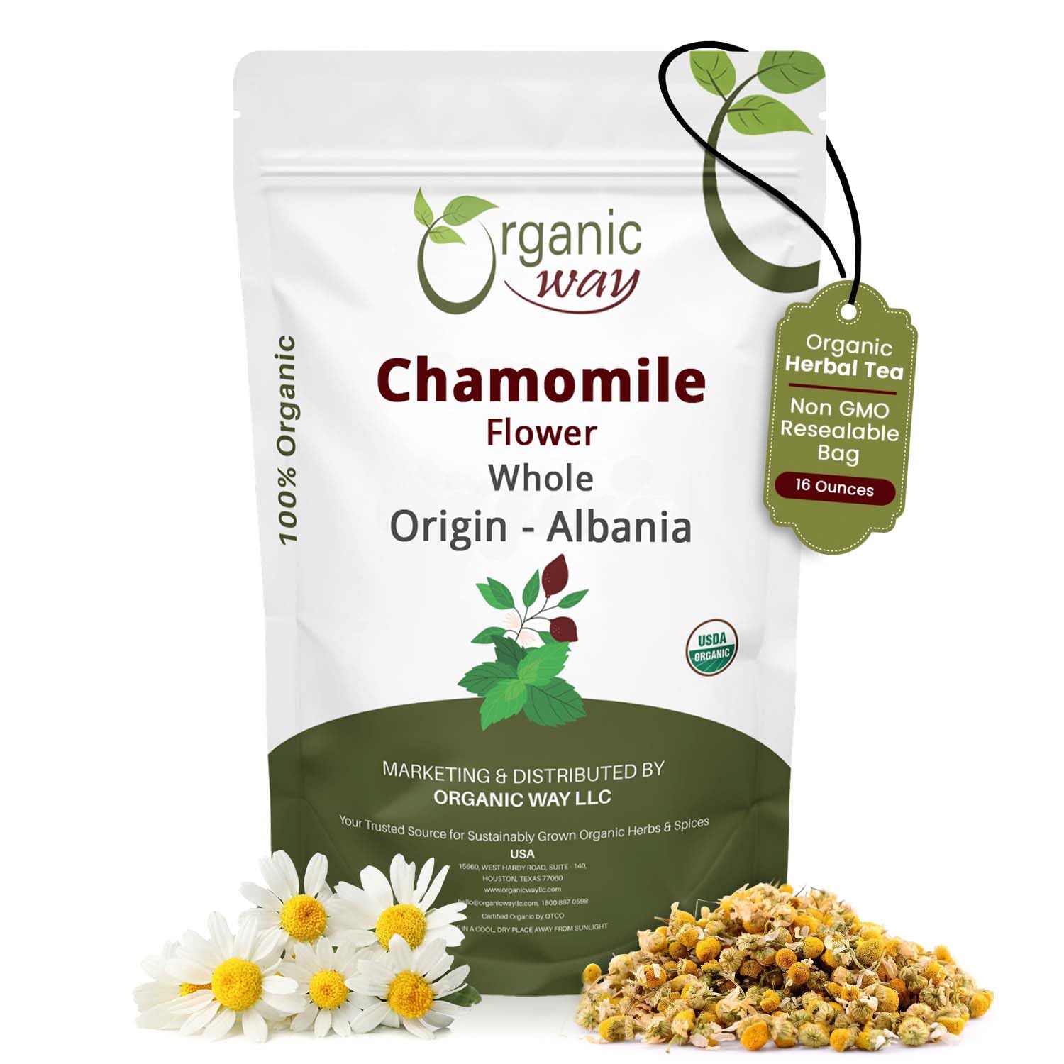 Organic Way camomille: fleurs entieres pour infusions et décor botanique.