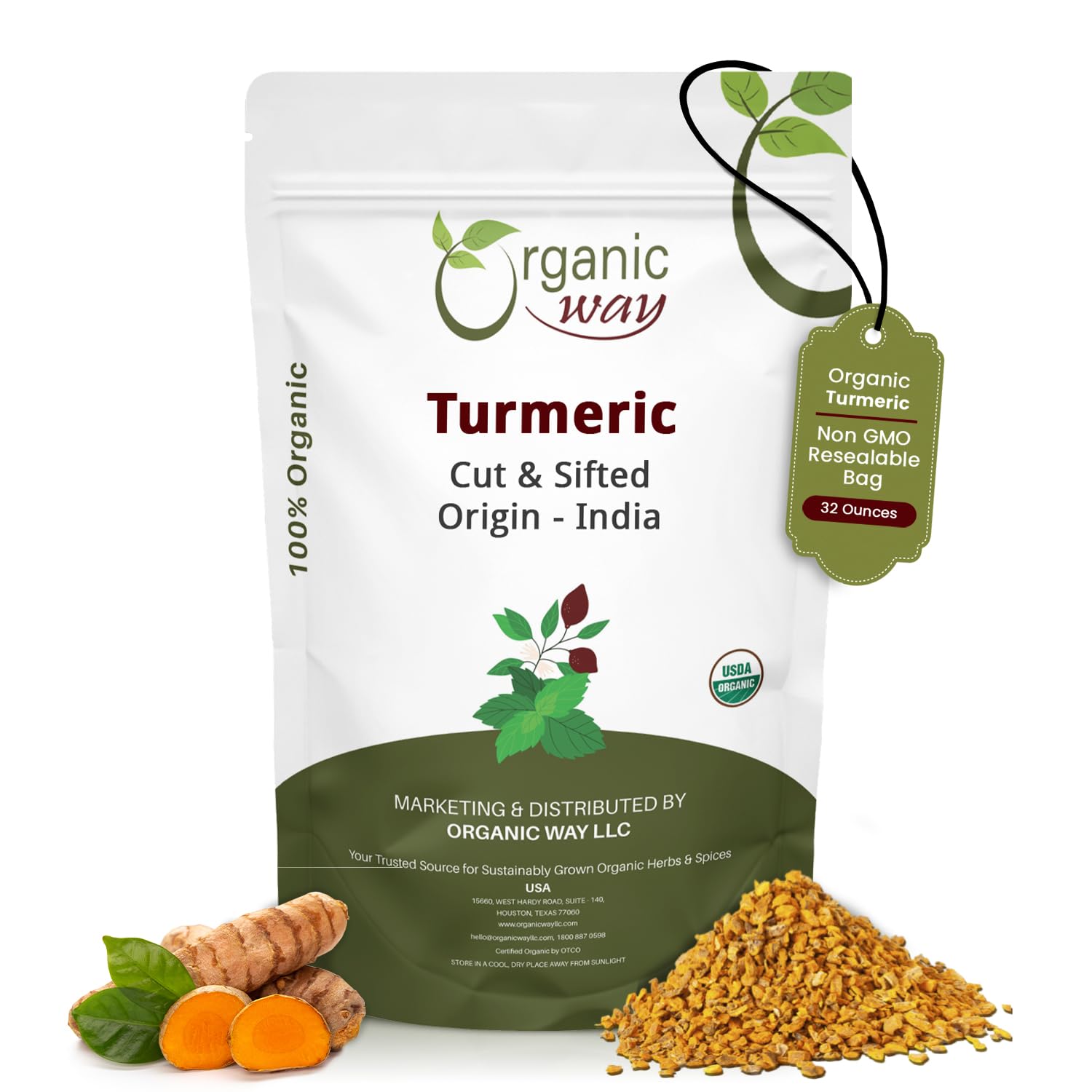 Organic Way curcuma racine coupée et tamisée, parfaite pour infusions aromatiques